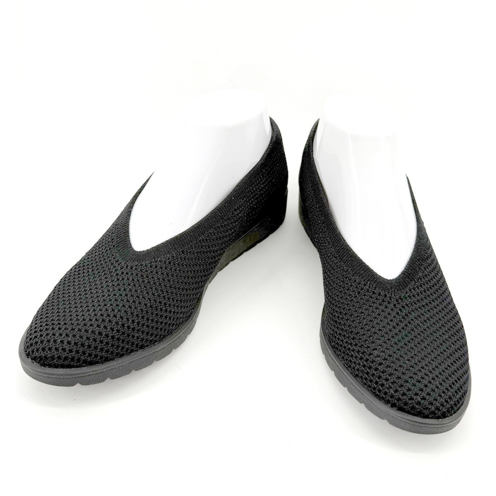 Eileen Fisher Knit Loafers Womens 7.5 Black New Stretch V-Neck Flats Comfort - Picture 2 of 8